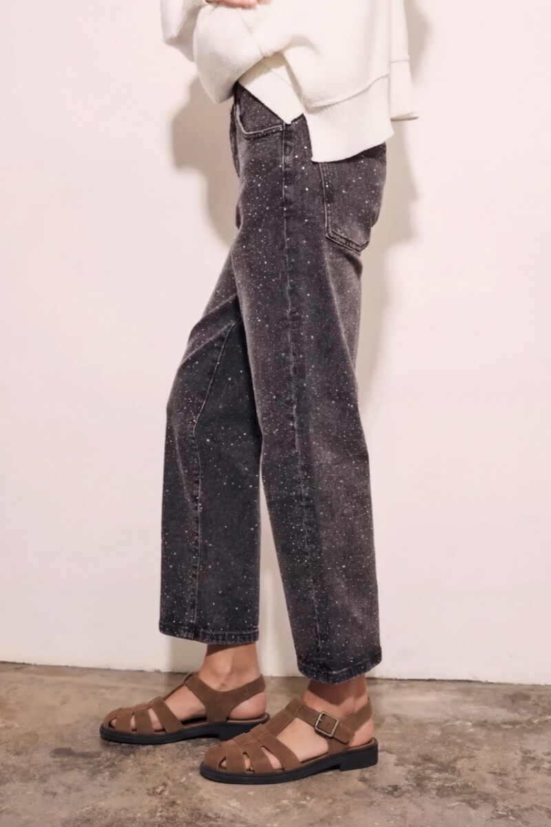 Jean Recto Apliques Negro