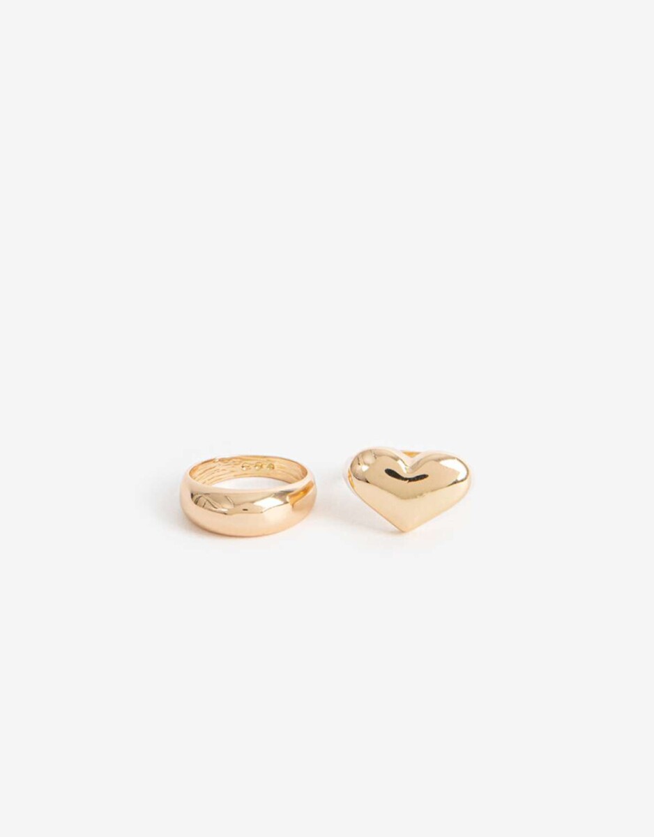 Set Anillos Corazón Bañado En Oro - Dorado 