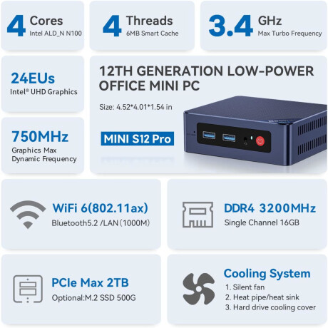 Mini Pc Beelink S12 Pro Intel N100 16GB 500GB WIN11 Pro 001
