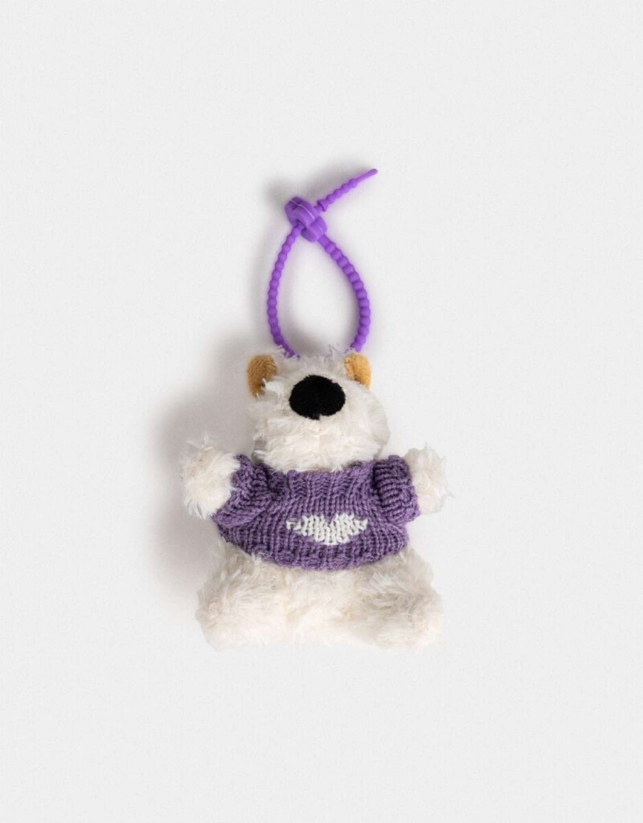 Llavero Y Charm De Perrito Con Sweater - Blanco Crema 