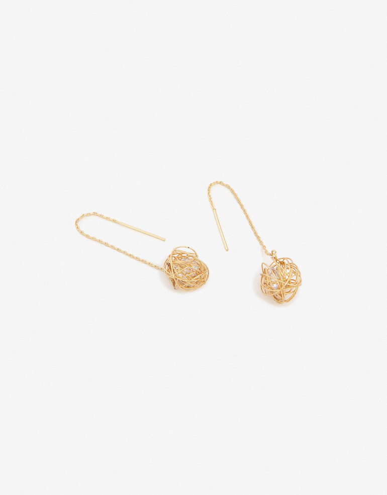 Aros Colgantes Largos Metal Aros Colgantes Esfera - Dorado