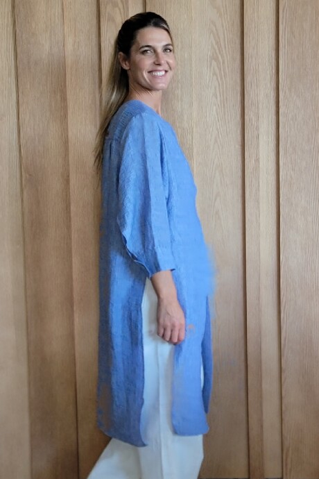Kimono Ola Lino Azul Melange