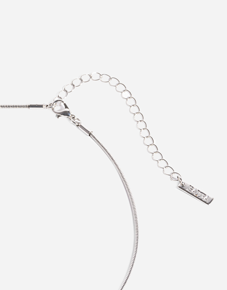 Collares Largos Acrilico Collar Con Dije Ovalado - Plateado Rodio