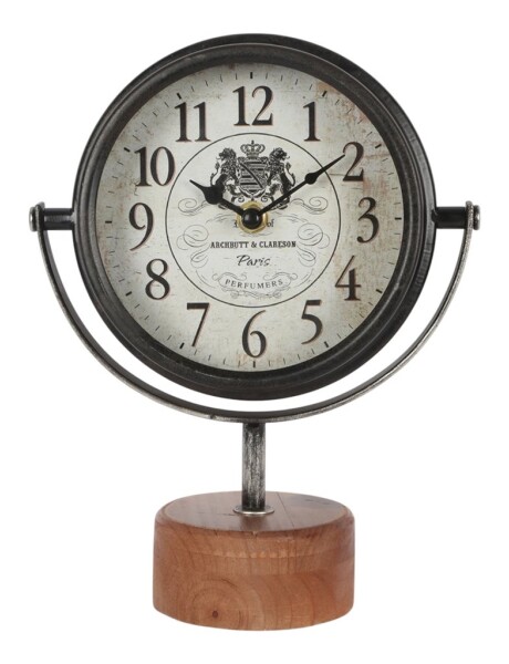 RELOJ DE MESA HIERRO D19X25X9CM BASE MADERA RELOJ DE MESA HIERRO D19X25X9CM BASE MADERA