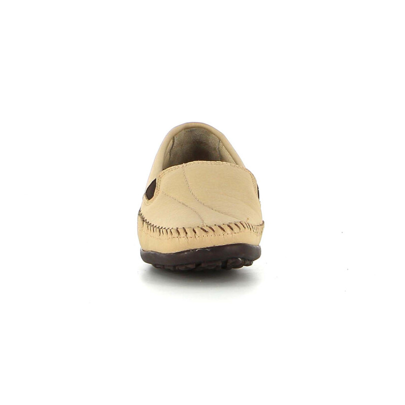 Mocasín Dama Country 2 Elásticos Cuero Suela Oscura Beige