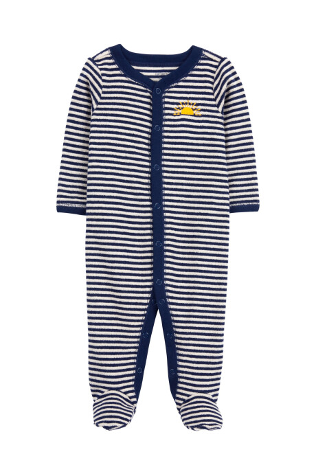 Pijama una pieza de algodón terry, con pie y bordado sol Pijama una pieza de algodón terry, con pie y bordado sol