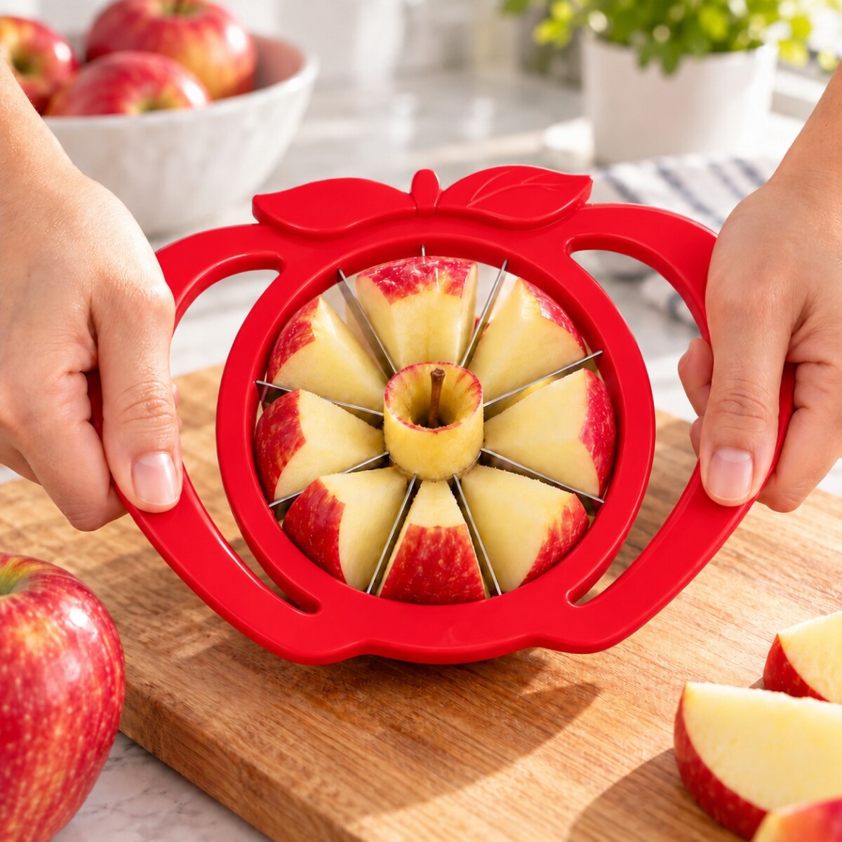 Cortador de Manzana con Cuchillas de Acero y Mango Plástico - Rojo 