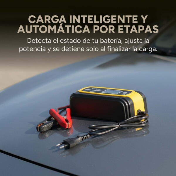 Cargador Bateria Inteligente Auto Moto Lancha Premium 14.6V® Color Amarillo