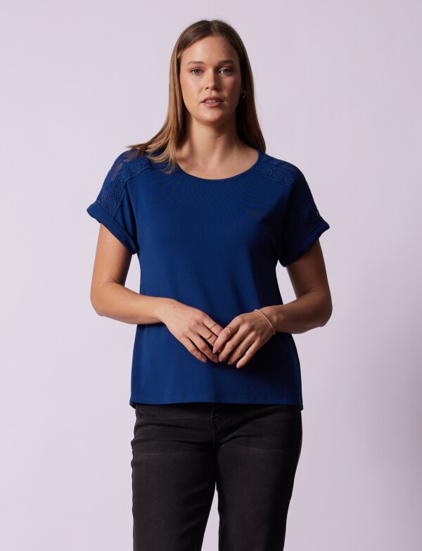 Remera Manga Broderie AZUL