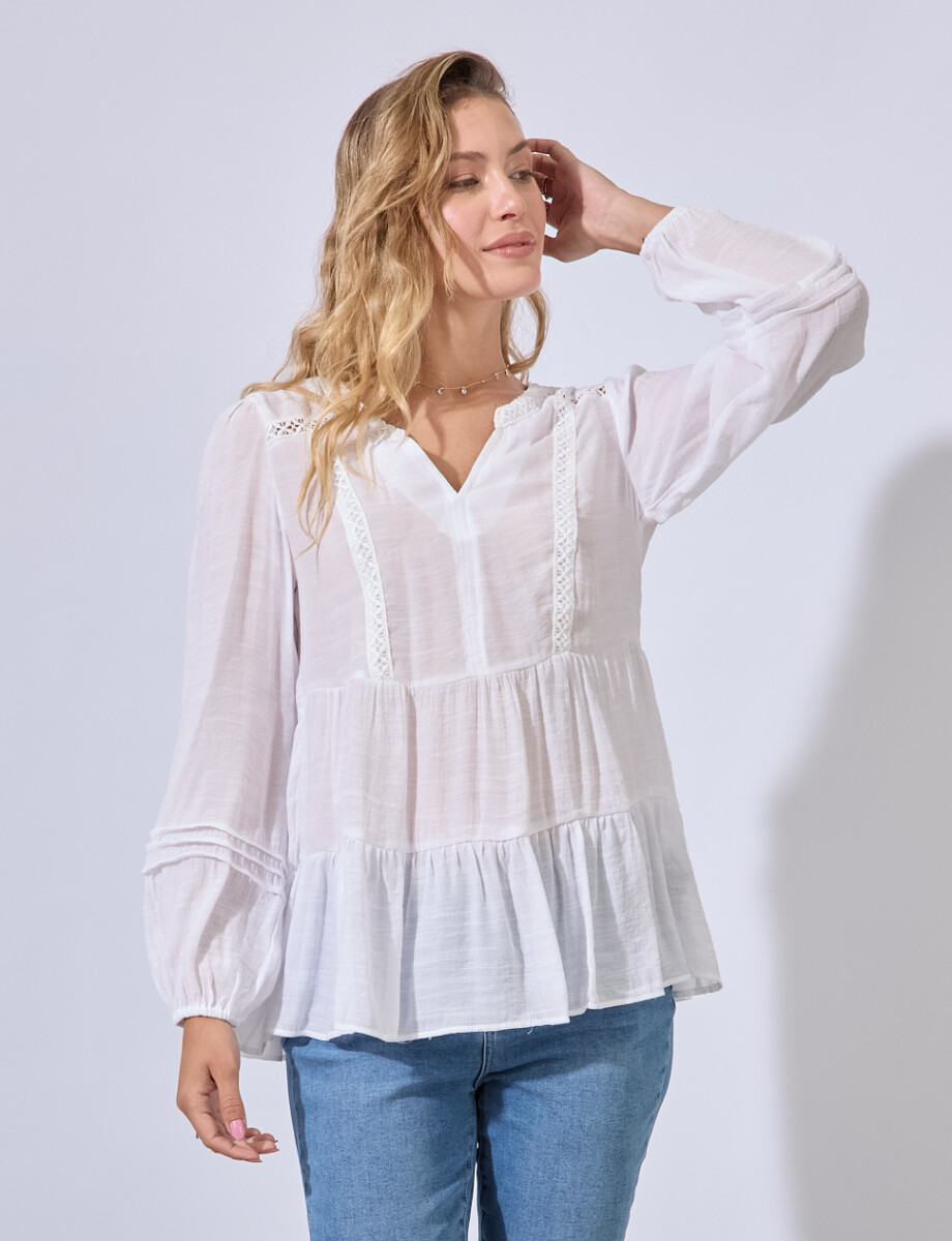 Blusa Detalle Puntilla - Blanco 