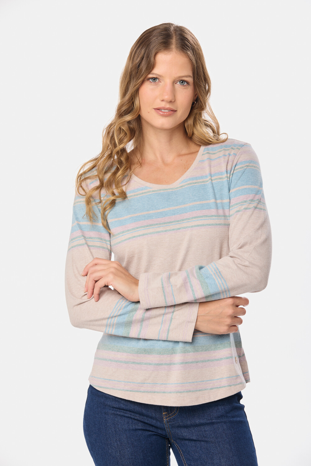 REMERA RAYADA MANGA LARGA Beige