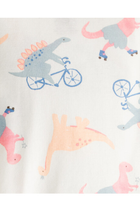 Pijama cuatro piezas de algodón, dos remeras manga larga y dos pantalones, diseño dinos Sin color