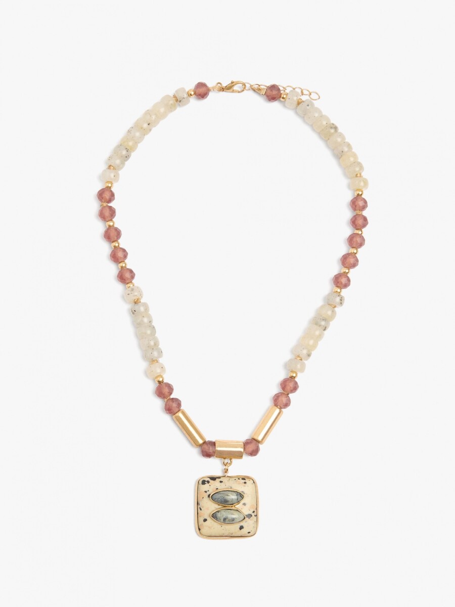 Collar Corto Con Cuentas De Piedras Y Vidrio multicolor