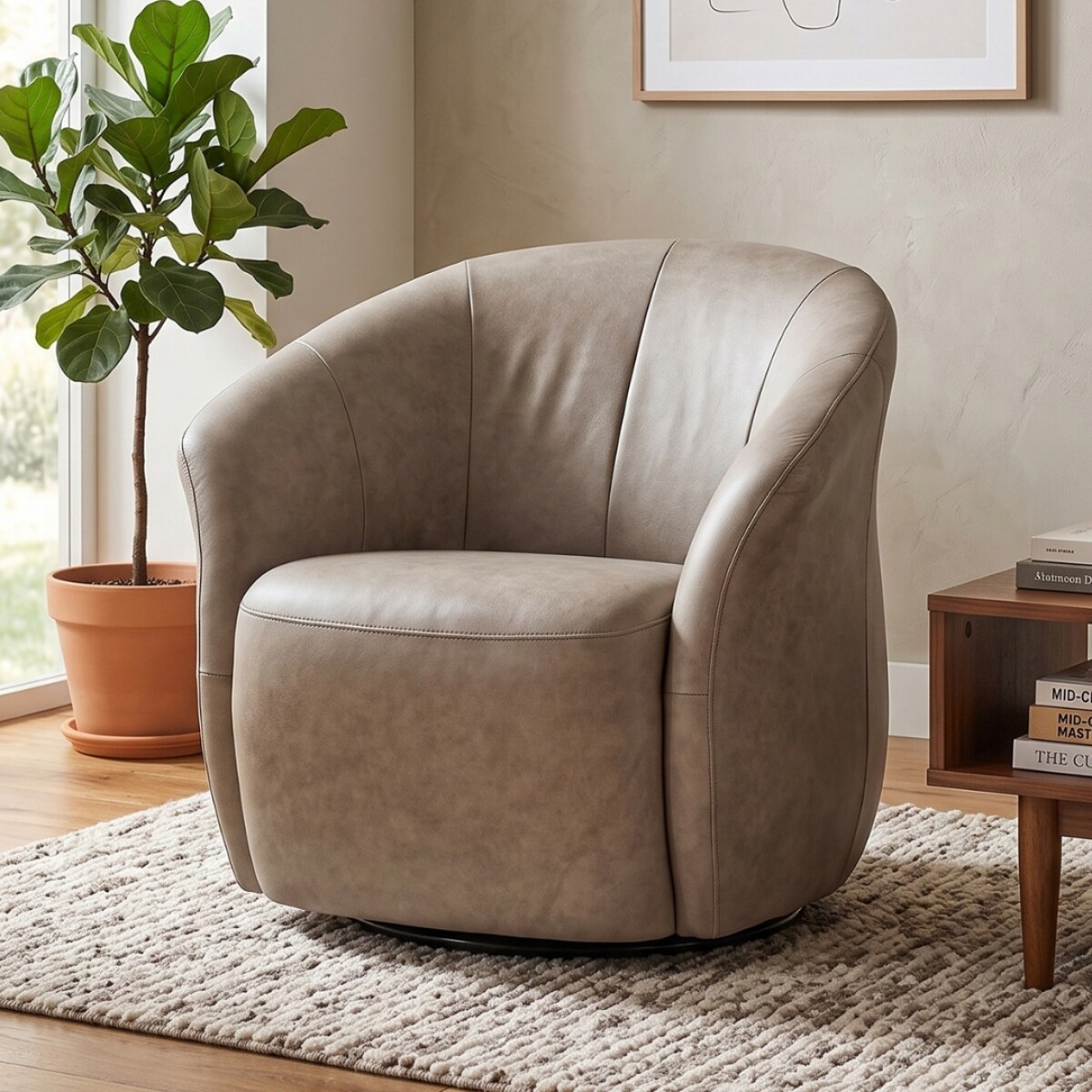 Butaca Giratoria 1 Cuerpo Air Vintage - 100% Cuero - Mushroom 