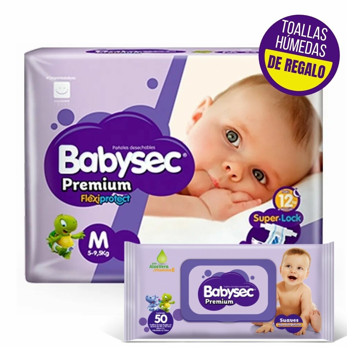 Pañales Babysec Premium Talle M X68 + Toallitas Húmedas 