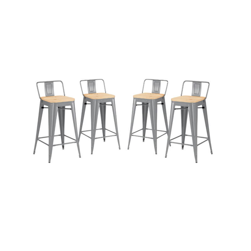 Pack 4 Taburetes Tolix con Respaldo y Asiento de Madera Lumax Gris