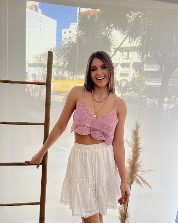 Top crochet rosa