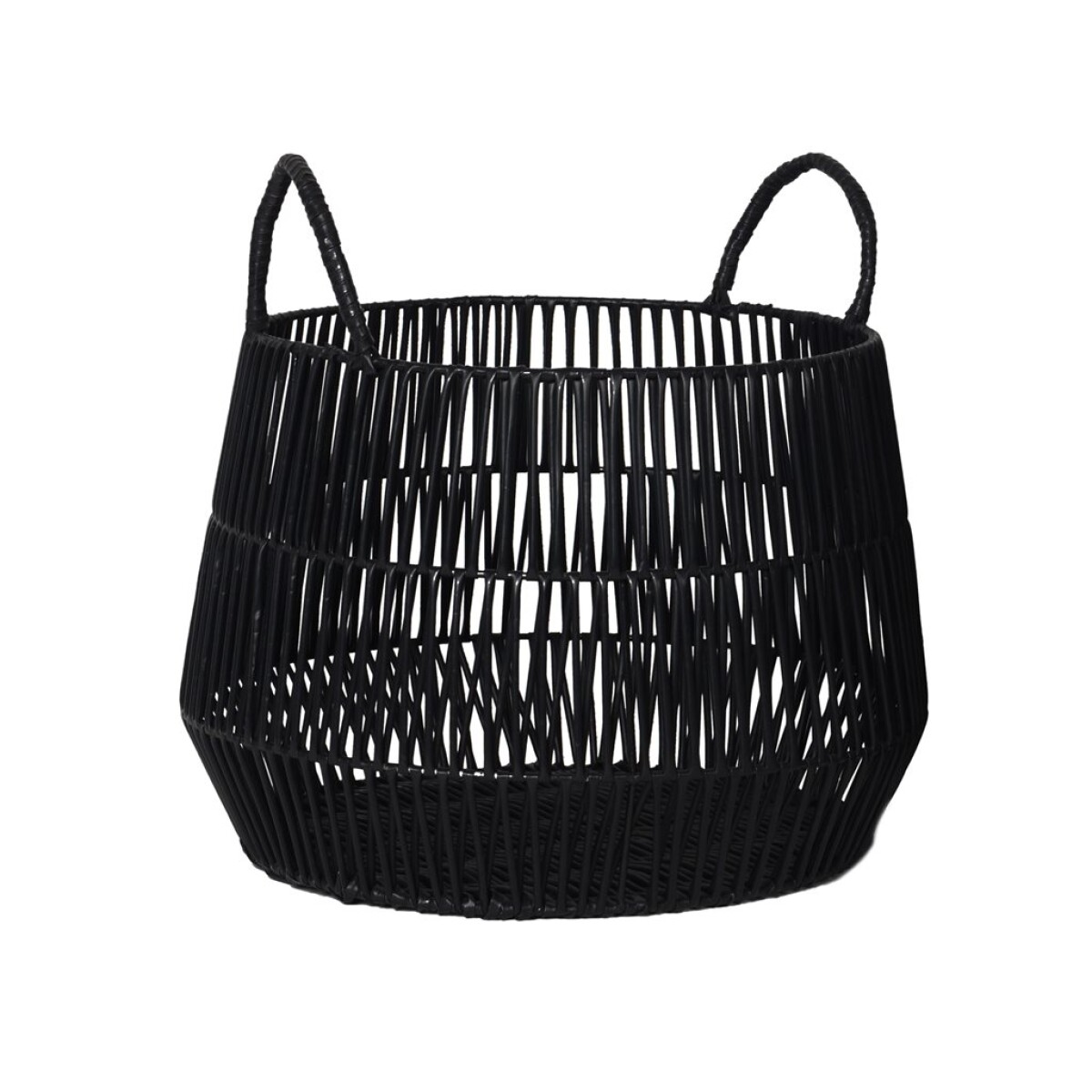 Cesto C/Asas D30X25Cms Plástico Simil Ratán Negro 