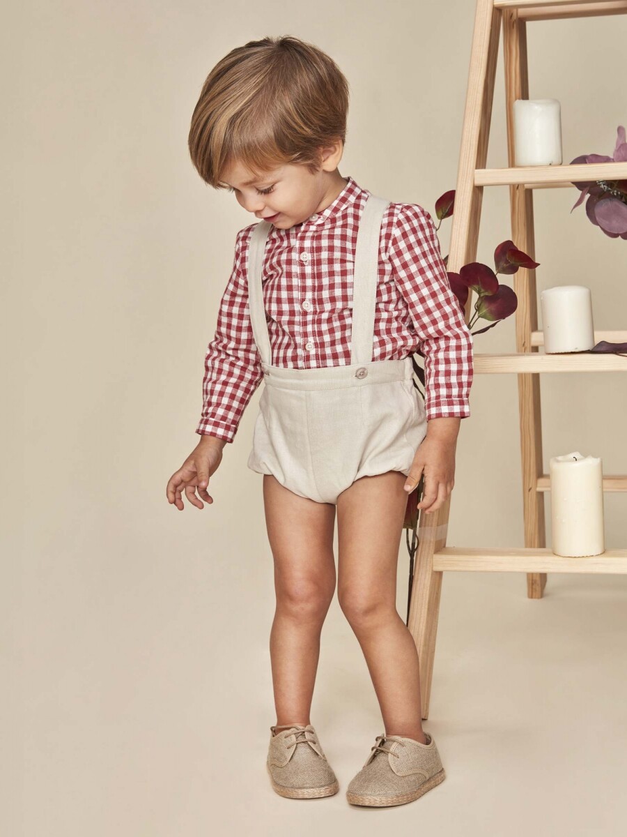 Pantalon Corto Con Tirantes Piedra