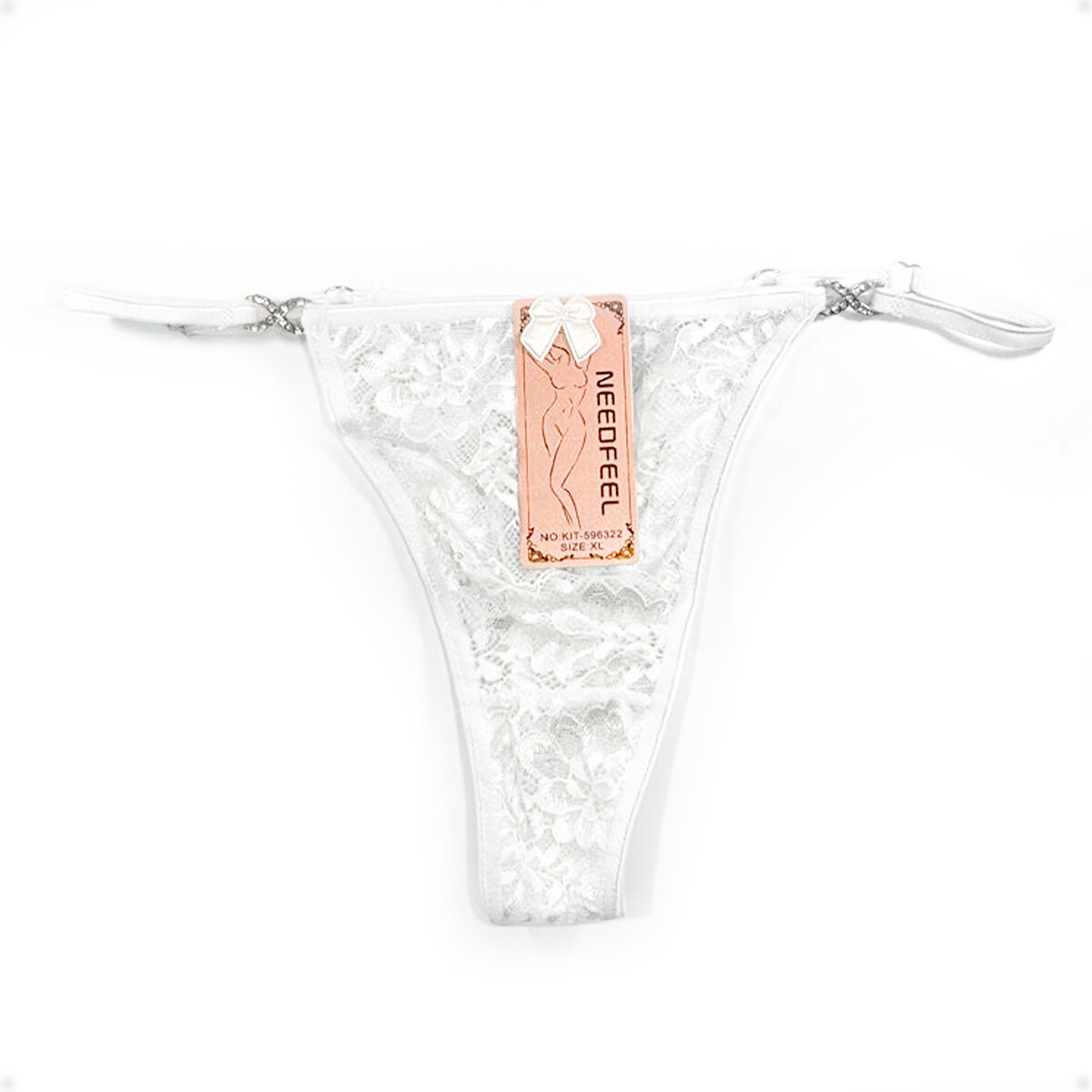 Tanga Colaless Ajustable De Encaje - Blanco 