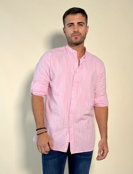 Camisa Hercules con cuello mao de lino y algodón Rosado