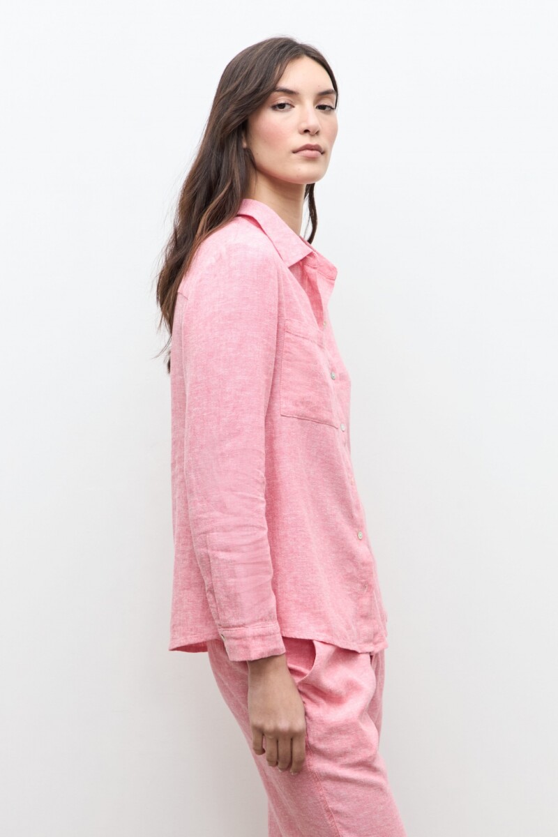Camisa clasica lino rosado melange