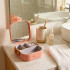 Mini Joyero Organizador Alhajero 9 X 9cm C/ Espejo Asa Rosa