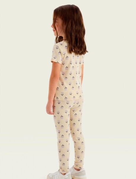 CALZA BÁSICA CON ESTAMPADO EN TELA ACANALADA BEIGE