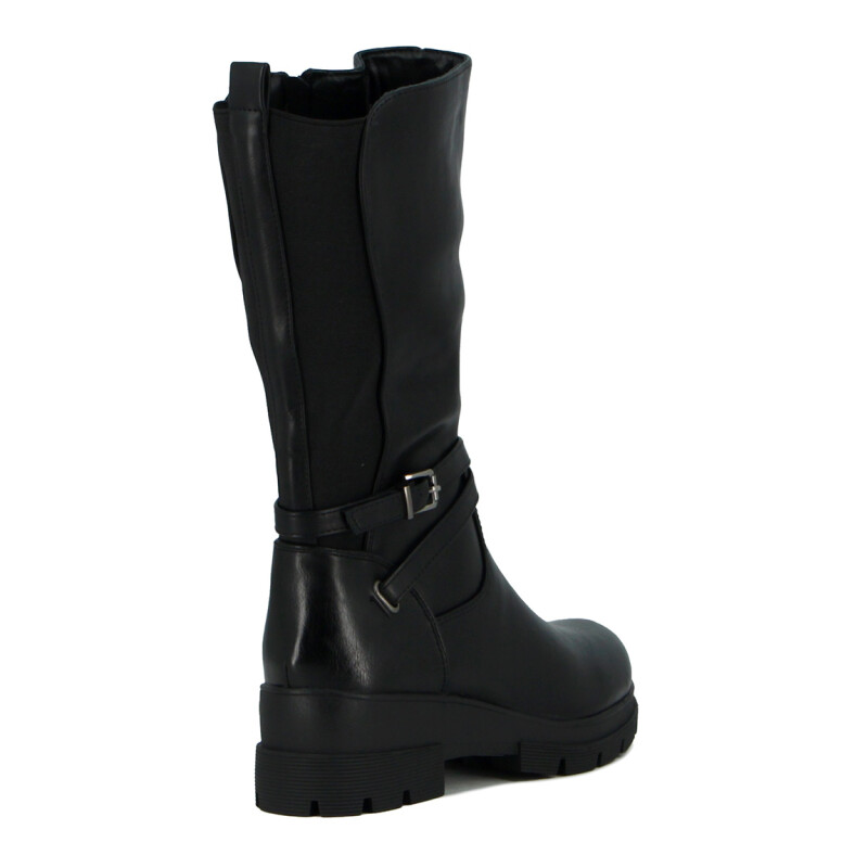 Darkness Bota De Dama Caña Media C/ Dos Tiras Cruzadas Y Hebilla - Negro Negro