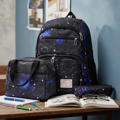 Set Mochila Lonchera Cartuchera Unisex Resistente 3 Piezas Negro