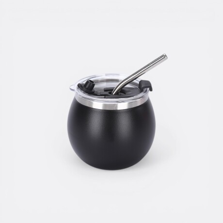 Mate Metálico Más Bombilla Diseño Liso Color Negro