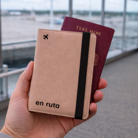 Porta pasaporte y tarjetas plegable Beige