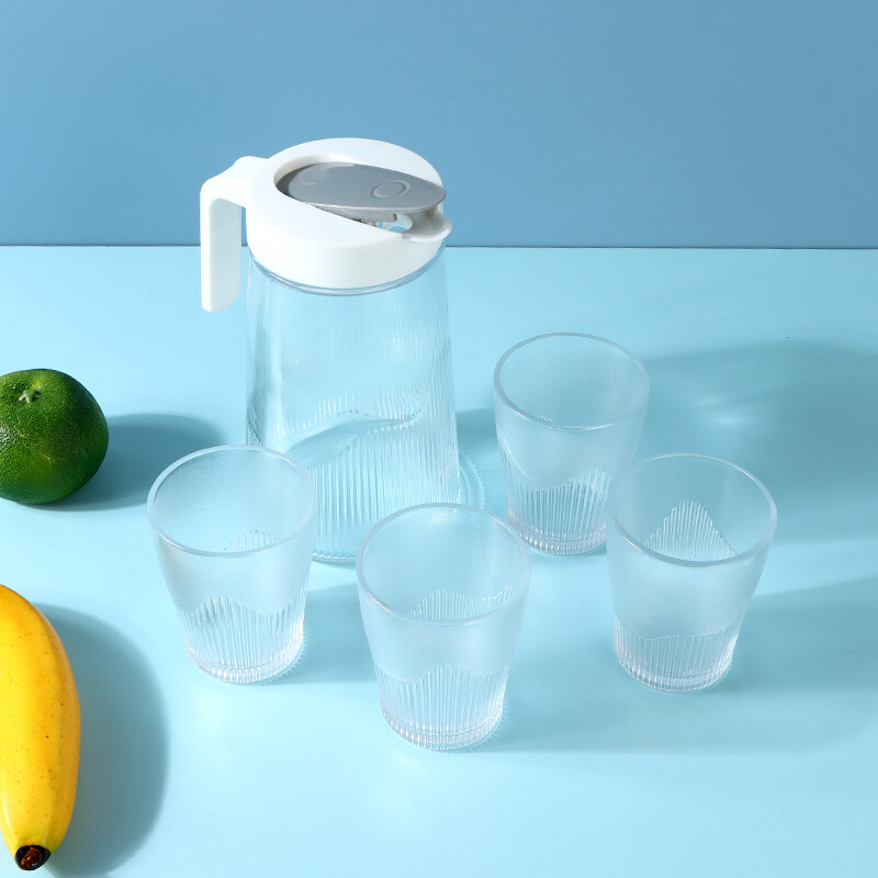 Set Jarra De Vidrio + 4 Vasos - Blanco - 1.3 L Set Jarra De Vidrio + 4 Vasos - Blanco - 1.3 L