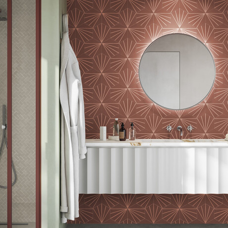 Porcelanato Hexagonal Rojo Decorado 21X18.2Cm Piso Pared GAMAS DE TERRACOTA