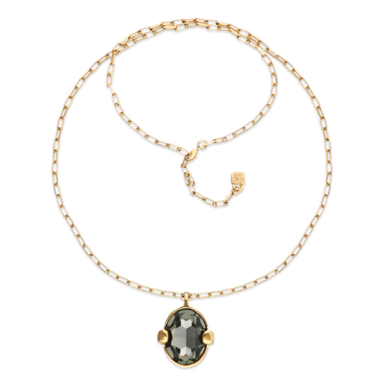 COLLAR LARGO CON CRISTAL FACETADO GRIS DE ALEACIÓN DE METALES BAÑADO EN ORO 18K - Colgante 