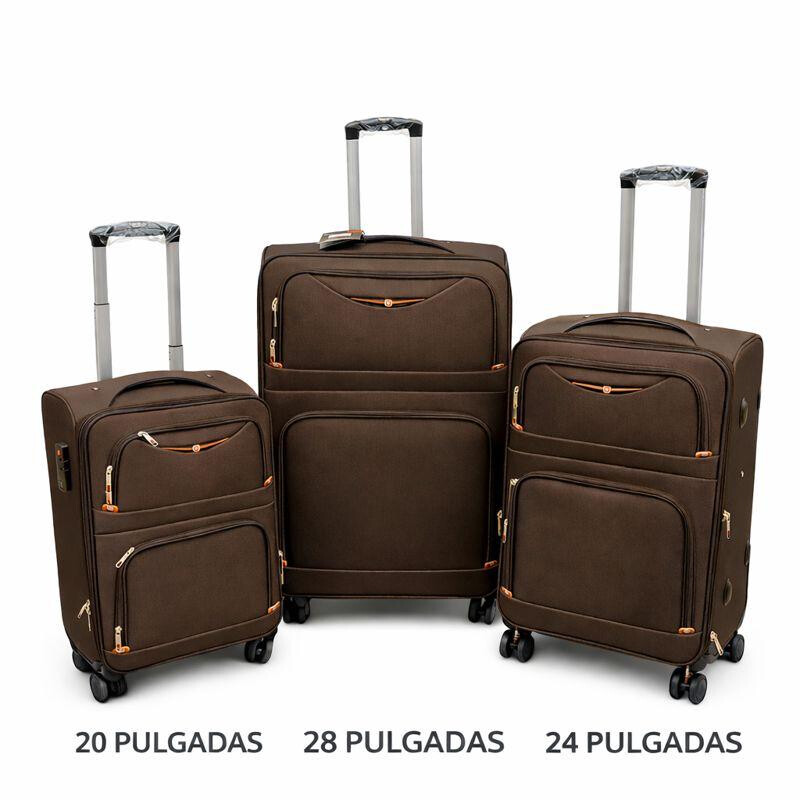Set de Valijas de Tela con Ruedas | Livianas y Resistentes Marron