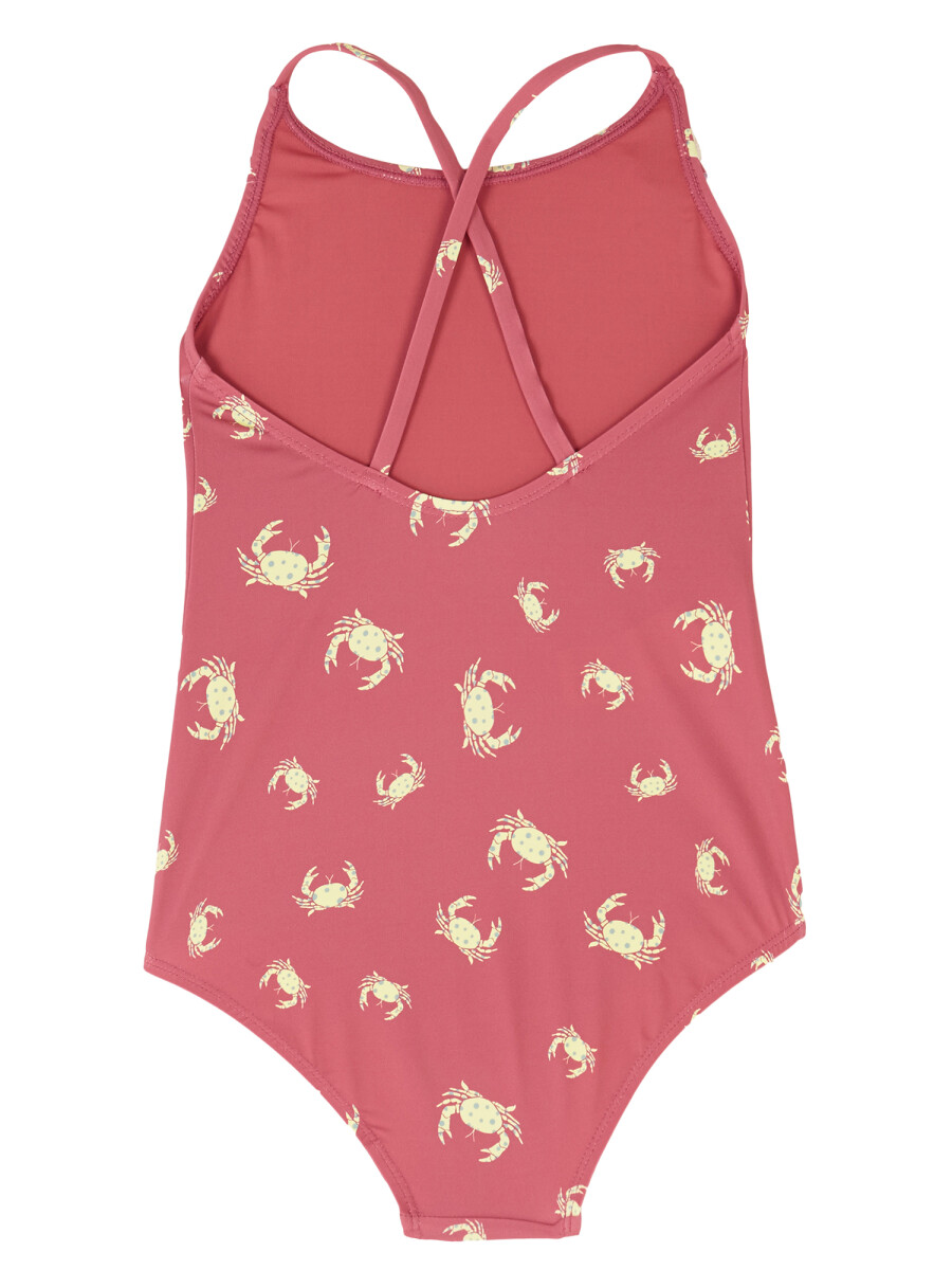 Bañador De Rayas Con Volante En Cintura Rosa