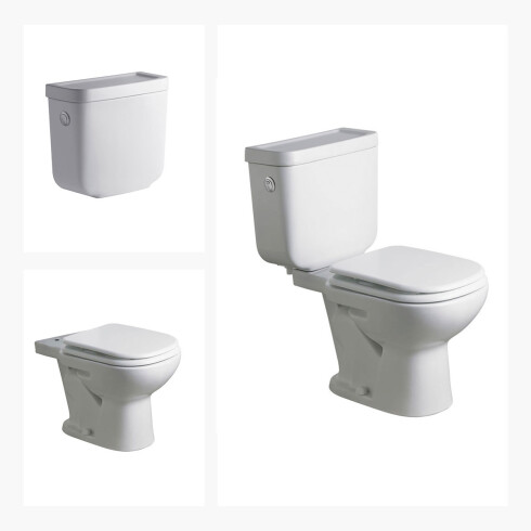 Juego Completo De Loza Ferrum Bari. Incluye Inodoro, mochila y tapa. BLANCO