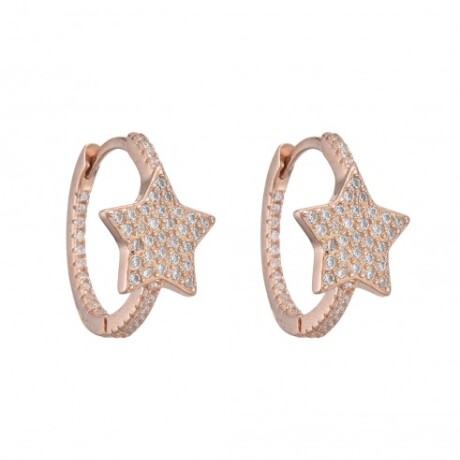 Par de aros de plata 925 con baño de oro rosado y circonias, ESTRELLA. Par de aros de plata 925 con baño de oro rosado y circonias, ESTRELLA.