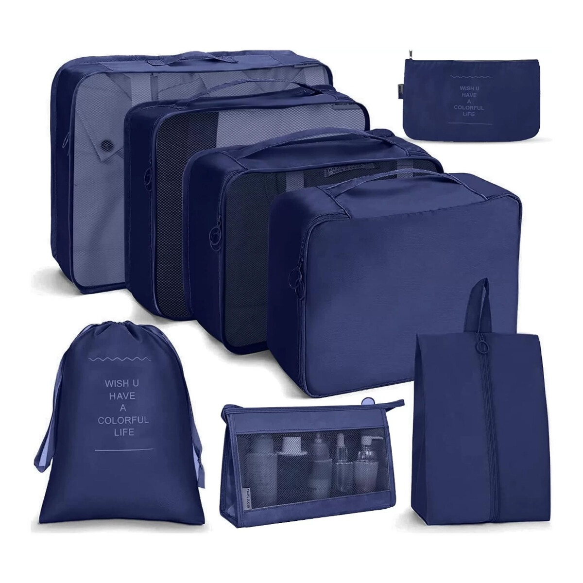 Kit Organizador de Viaje 8 Piezas - Azul 