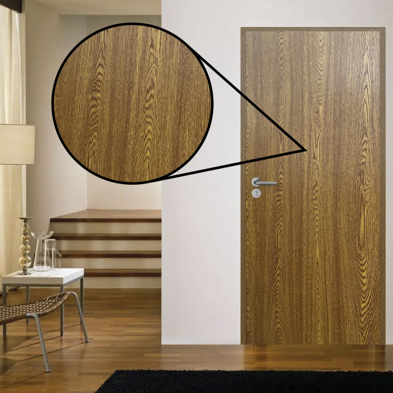 Puerta Desarmada Interior en MDF con Marco y Cerradura Lumax Marrón Claro Lisa Herraje Plateado