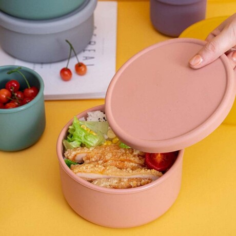 Contenedor Recipiente de Alimentos 700Ml c/ Tapa en Silicona Rosa