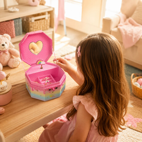 Caja de Música y Joyero con Bailarina y Espejo para Niñas Arcoíris