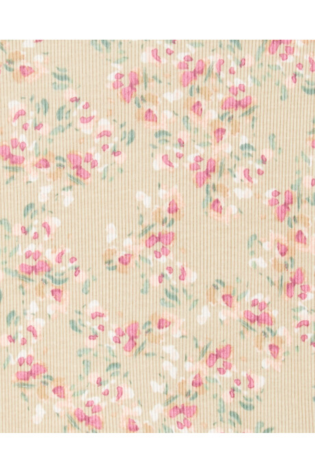 Remera de algodón acanalado, diseño floral Sin color