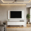 Rack TV mueble Lumax + panel rústico con estantes 55” Blanco/Blanco