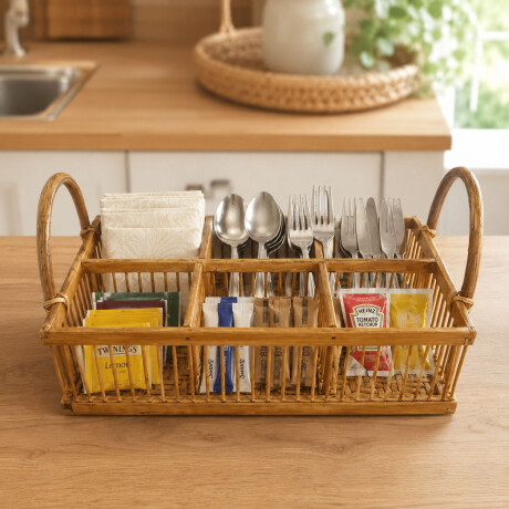 Organizador Decorativo Rectangular c/Asas 6 Divisiones Bambú Natural
