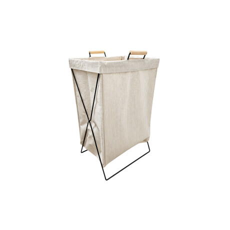 Cesto de ropa plegable 37x30x60cm – Bambú y tela rayas Beige