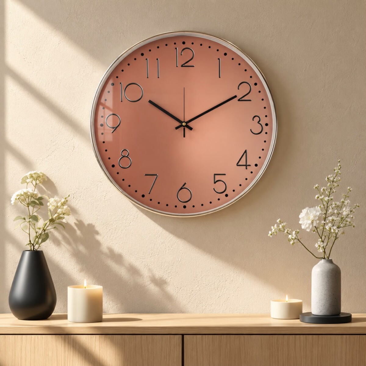 Reloj de Pared Grande Color Salmón con Marco Dorado - Ø 50cm 
