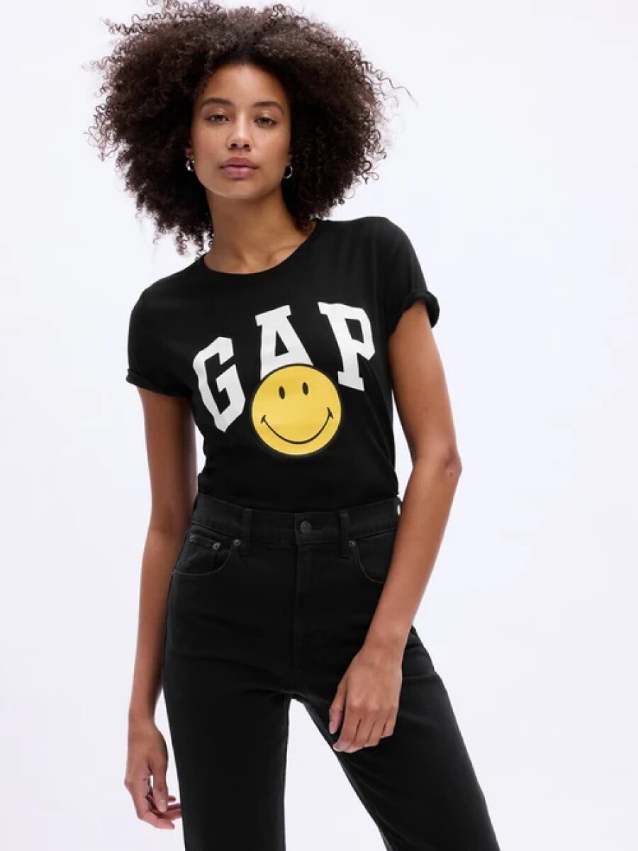 Remera Logo Gap Smiley Mujer - True Black 