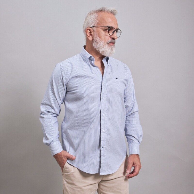 CAMISA OXFORD BLANCO RAYA AZUL